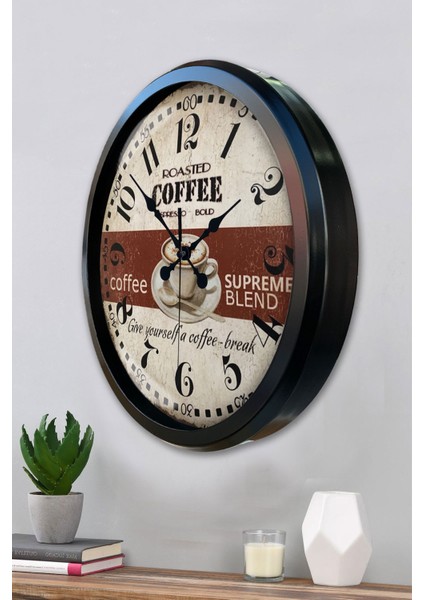 52 cm Siyah Metal Espresso Duvar Saati modelleri