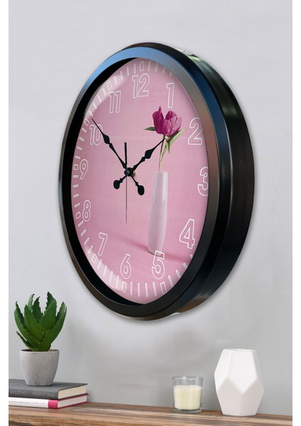 52 cm Siyah Metal Gül Duvar Saati modelleri