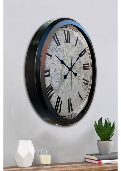 52 cm Siyah Metal Harita Duvar Saati fırsatları