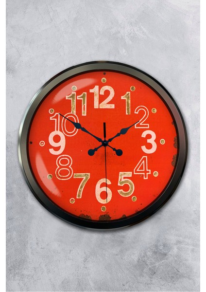 52 cm Siyah Metal Kırmızı Kadran Duvar Saati