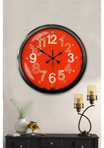 52 cm Siyah Metal Kırmızı Kadran Duvar Saati fiyatları