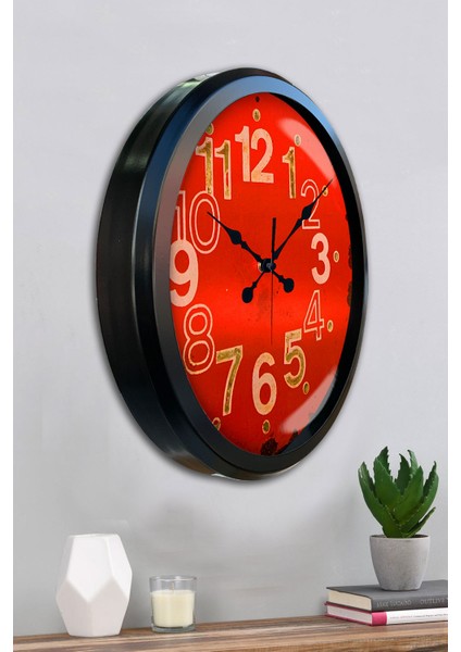 52 cm Siyah Metal Kırmızı Kadran Duvar Saati fırsatları