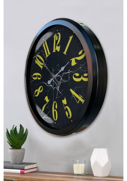 52 cm Siyah Metal Klasik Sarı Duvar Saati modelleri