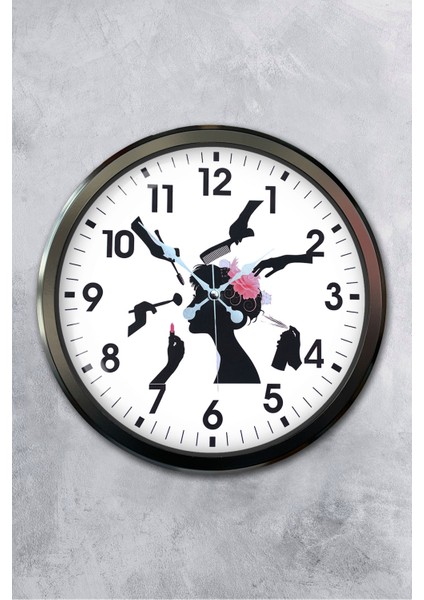 52 cm Siyah Metal Kuaför Duvar Saati