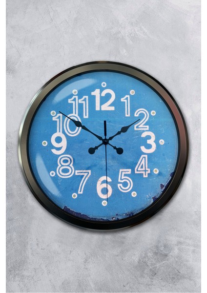 52 cm Siyah Metal Mavi Kadran Duvar Saati
