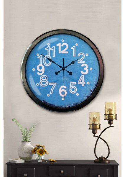 52 cm Siyah Metal Mavi Kadran Duvar Saati fiyatları