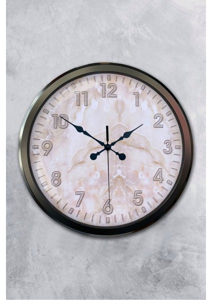 52 cm Siyah Metal Mermer Desen Duvar Saati