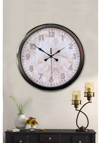 52 cm Siyah Metal Mermer Desen Duvar Saati fiyatları