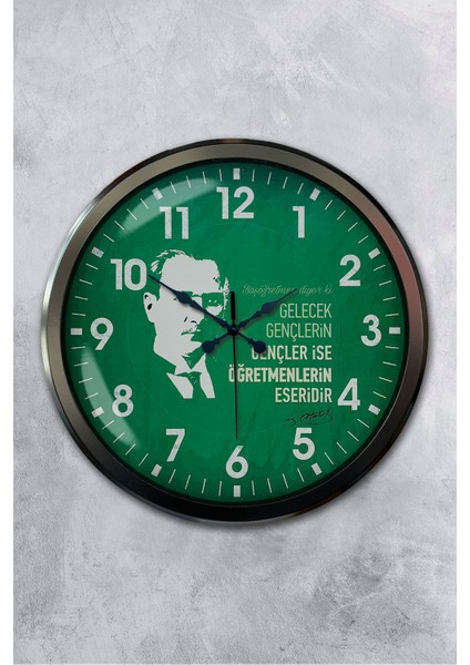 52 cm Siyah Metal Öğretmenler Günü Duvar Saati