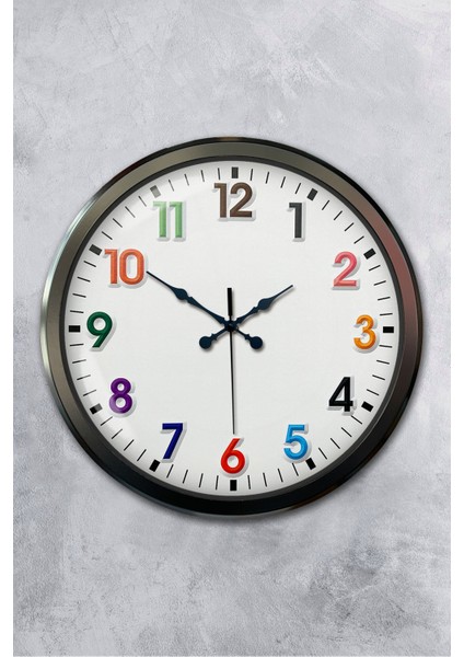 52 cm Siyah Metal Renkli Sayı Duvar Saati