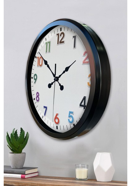 52 cm Siyah Metal Renkli Sayı Duvar Saati modelleri