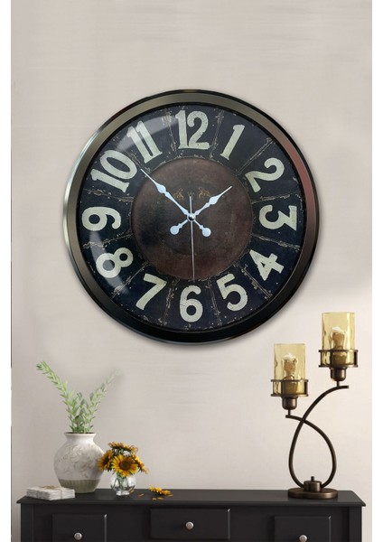 52 cm Siyah Metal Retro Duvar Saati