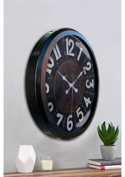 52 cm Siyah Metal Retro Duvar Saati