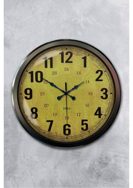 52 cm Siyah Metal Sarı Duvar Saati