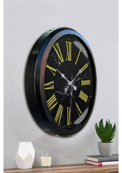 52 cm Siyah Metal Sarı Roma Rakamlı Duvar Saati fırsatları