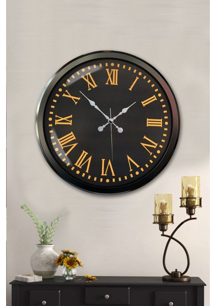 52 cm Siyah Metal Sarı Roma Rakamlı Duvar Saati fiyatları