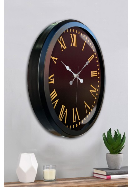 52 cm Siyah Metal Sarı Roma Rakamlı Duvar Saati fırsatları