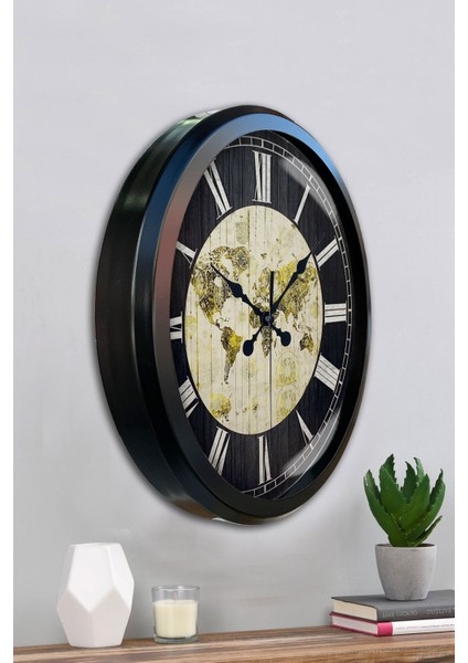 52 cm Siyah Metal World Maps Duvar Saati fırsatları