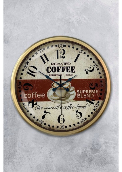 52 cm Eskitme Metal Espresso Duvar Saati