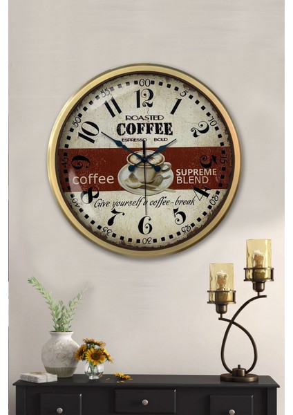52 cm Eskitme Metal Espresso Duvar Saati fiyatları