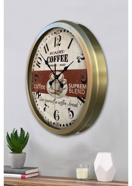 52 cm Eskitme Metal Espresso Duvar Saati modelleri