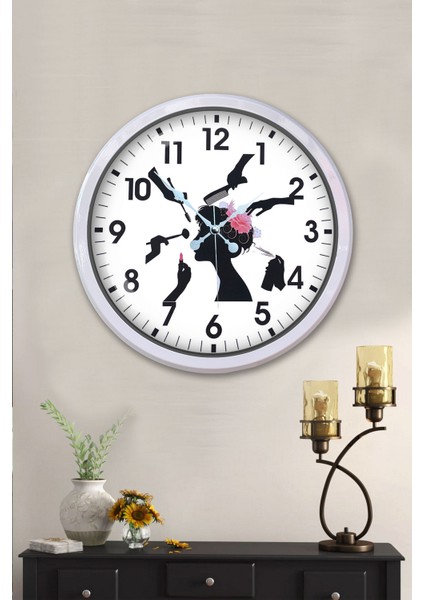 52 cm Beyaz Metal Kuaför Duvar Saati fiyatları