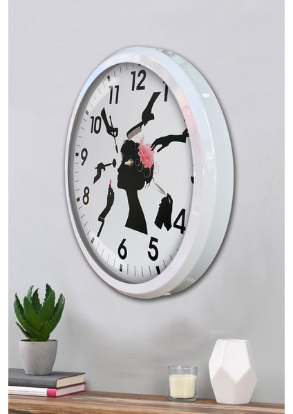 52 cm Beyaz Metal Kuaför Duvar Saati modelleri