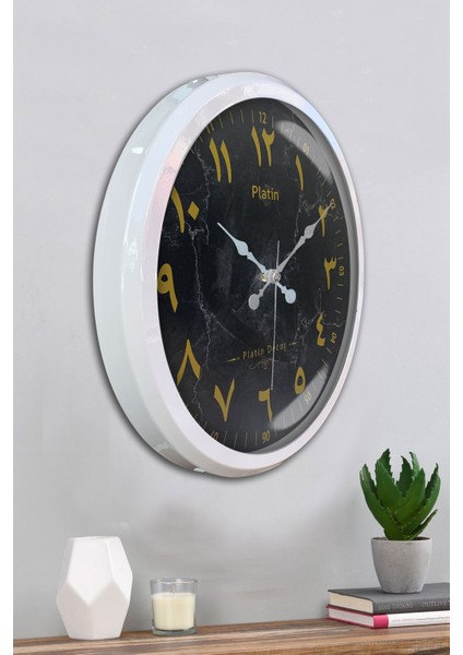 52 cm Beyaz Metal Mermer Desen Arapça Duvar Saati fırsatları