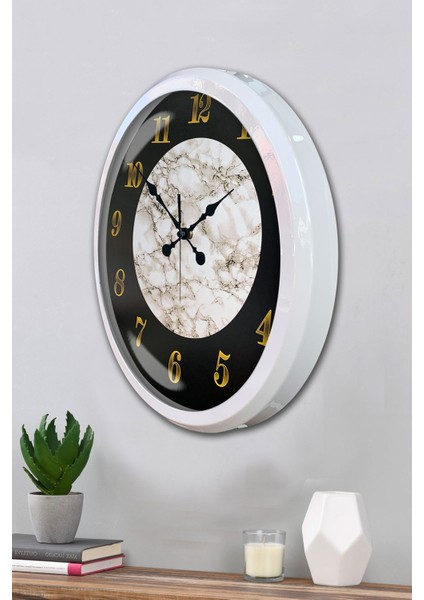 52 cm Beyaz Metal Mermer Desen Duvar Saati modelleri