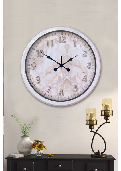 52 cm Beyaz Metal Mermer Desen Duvar Saati fiyatları