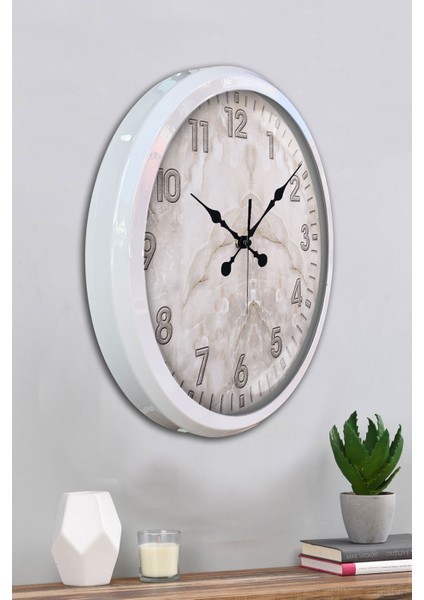 52 cm Beyaz Metal Mermer Desen Duvar Saati fırsatları