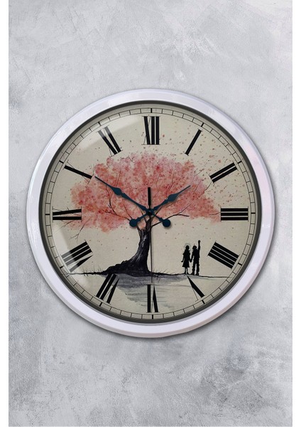 52 cm Beyaz Metal Pembe Ağaç Duvar Saati