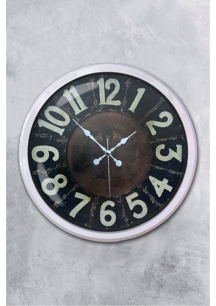 52 cm Beyaz Metal Retro Duvar Saati