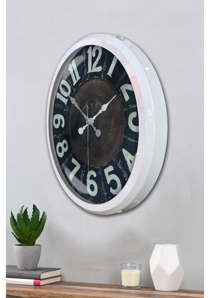 52 cm Beyaz Metal Retro Duvar Saati modelleri