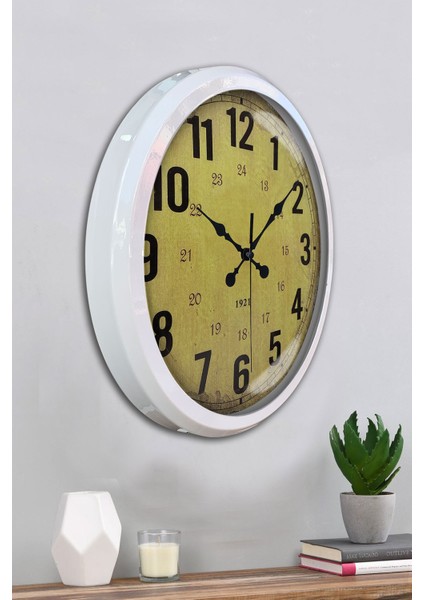 52 cm Beyaz Metal Sarı Duvar Saati fırsatları