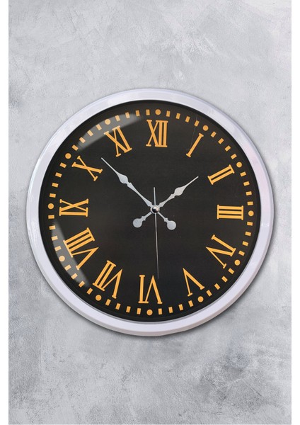 52 cm Beyaz Metal Sarı Roma Rakamlı Duvar Saati