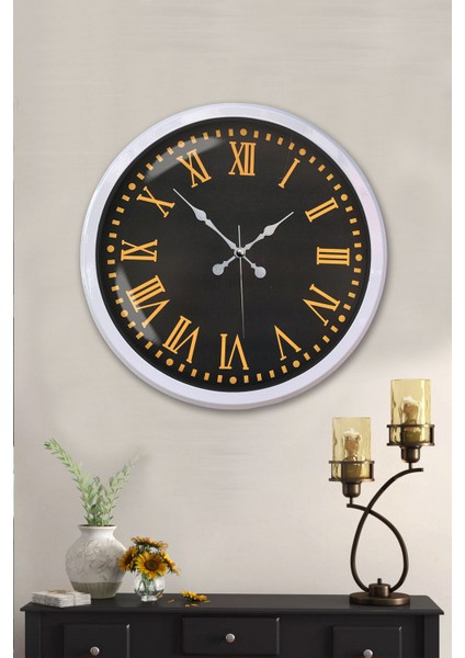 52 cm Beyaz Metal Sarı Roma Rakamlı Duvar Saati fiyatları