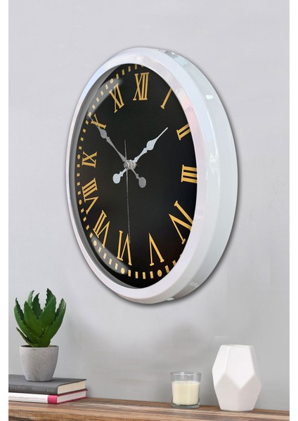 52 cm Beyaz Metal Sarı Roma Rakamlı Duvar Saati modelleri