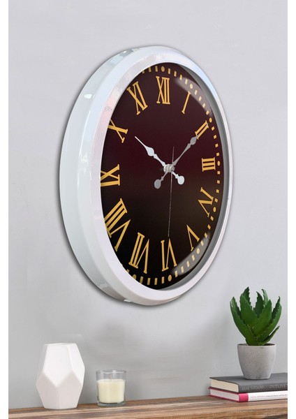 52 cm Beyaz Metal Sarı Roma Rakamlı Duvar Saati fırsatları