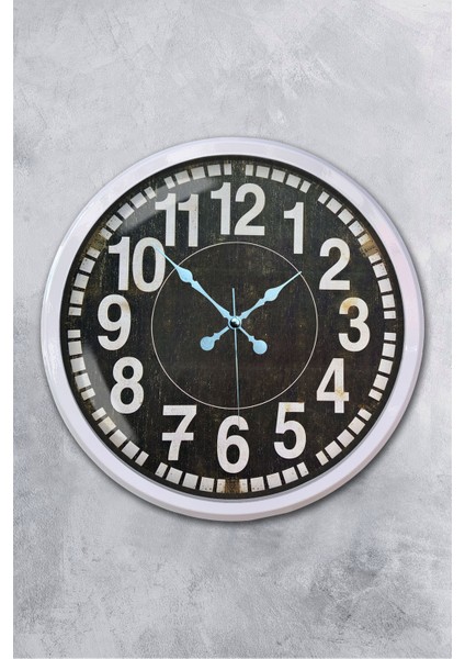 52 cm Beyaz Metal Siyah Kadran Duvar Saati