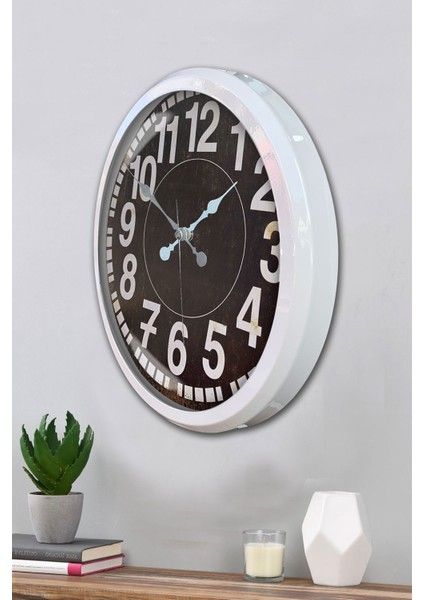 52 cm Beyaz Metal Siyah Kadran Duvar Saati modelleri