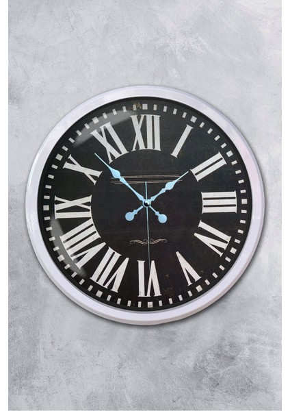 52 cm Beyaz Metal Siyah Kadran Duvar Saati