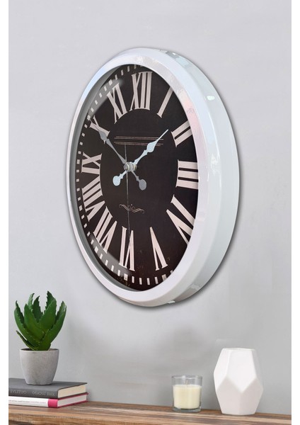 52 cm Beyaz Metal Siyah Kadran Duvar Saati modelleri