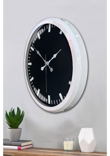 52 cm Beyaz Metal Siyah Renk Duvar Saati modelleri