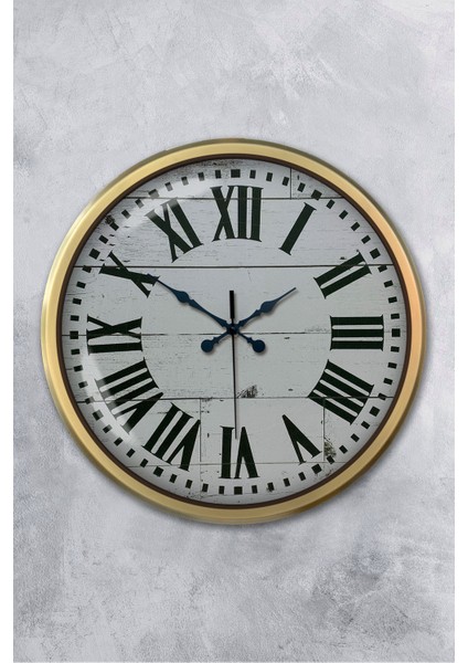 52 cm Eskitme Metal Beyaz Romen Duvar Saati