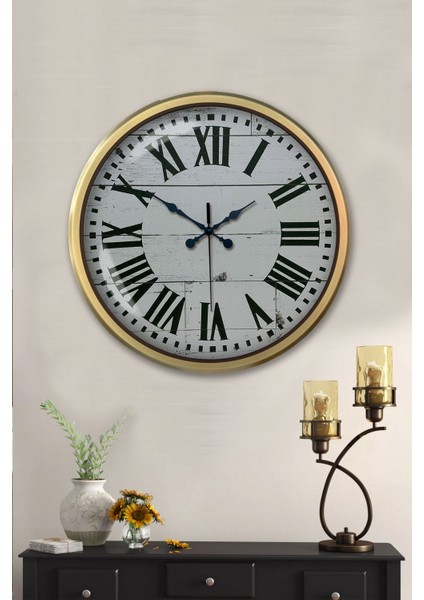 52 cm Eskitme Metal Beyaz Romen Duvar Saati fiyatları