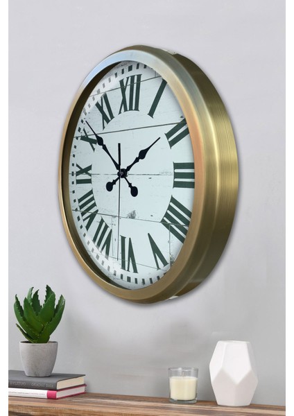 52 cm Eskitme Metal Beyaz Romen Duvar Saati modelleri