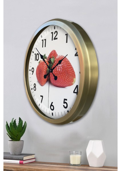 52 cm Eskitme Metal Çilek Duvar Saati modelleri