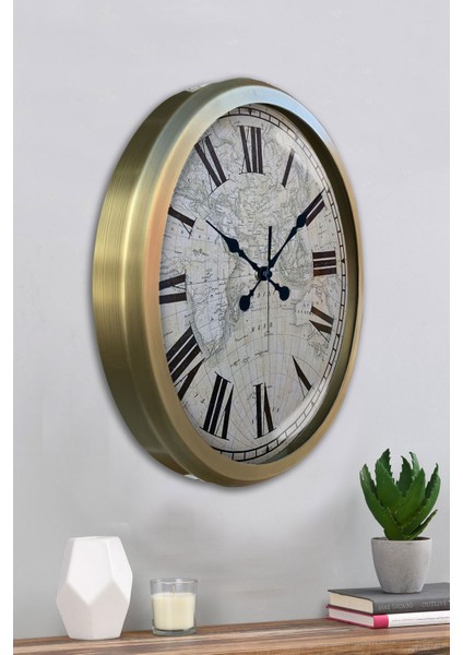 52 cm Eskitme Metal Harita Duvar Saati fırsatları