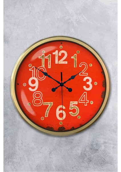 52 cm Eskitme Metal Kırmızı Kadran Duvar Saati